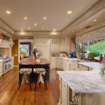kitchen with white marble and recessed lighting