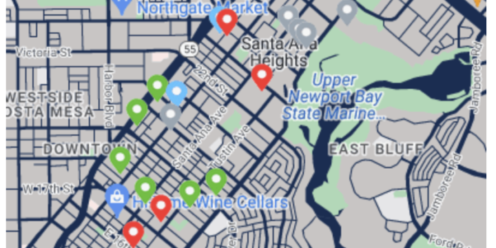 map of Eastside Costa Mesa Activity Report and homes sold