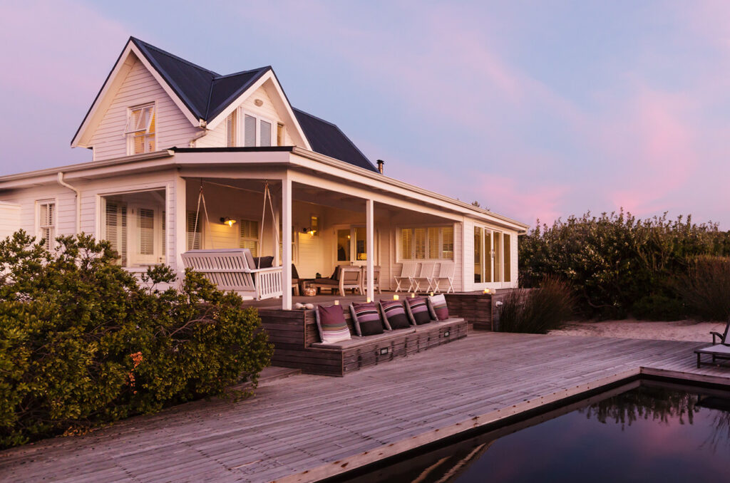 beach house at sunset