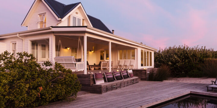 beach house at sunset