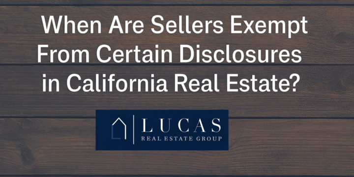 Informational graphic with a blurred apartment interior background. White text reads: 'What Happens When a Tenant Moves Out Early? A Landlord’s Guide in California' followed by bullet points: Tenant Responsibility, Landlord’s Responsibility to Re-Rent the Rental Unit, What If the Tenant Finds a Replacement?, and What Landlords Can (and Should) Do. The Lucas Real Estate Group logo is centered at the bottom.