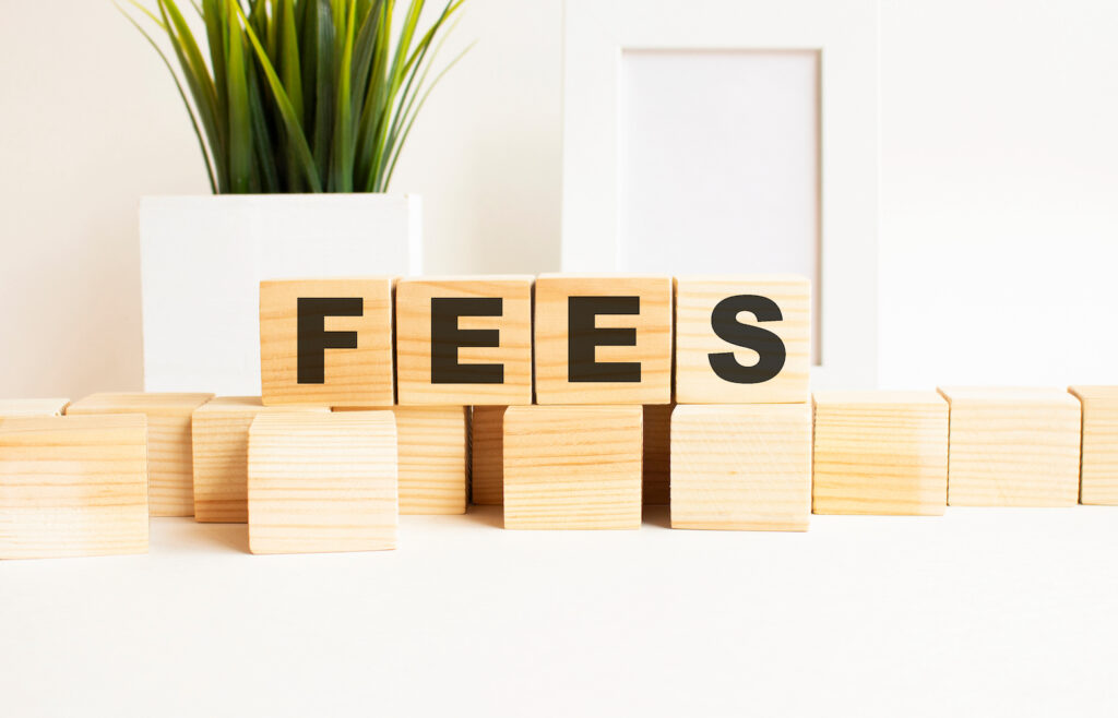 wooden blocks with the word "fees" spelled out.