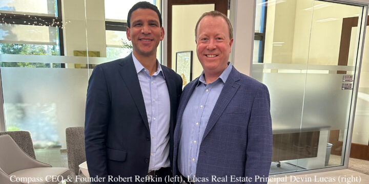 Photo of Devin Lucas of Lucas Real Estate Group with Compass CEO and Founder Robert Reffkin at the Coldwell Banker Newport Beach office in Newport Beach, California