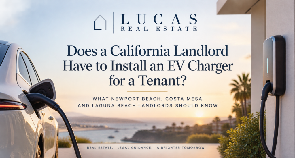 California landlord EV charger law explained for rental property owners in Newport Beach, Costa Mesa and Laguna Beach by Lucas Real Estate Group.